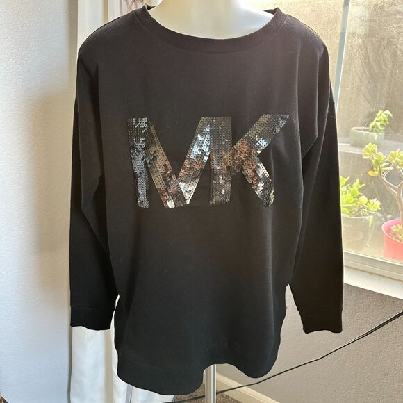Michael Kors Black Long Sleeve Sweatshirt With Sequin MK Logo Size Medium - Picture 1 of 9